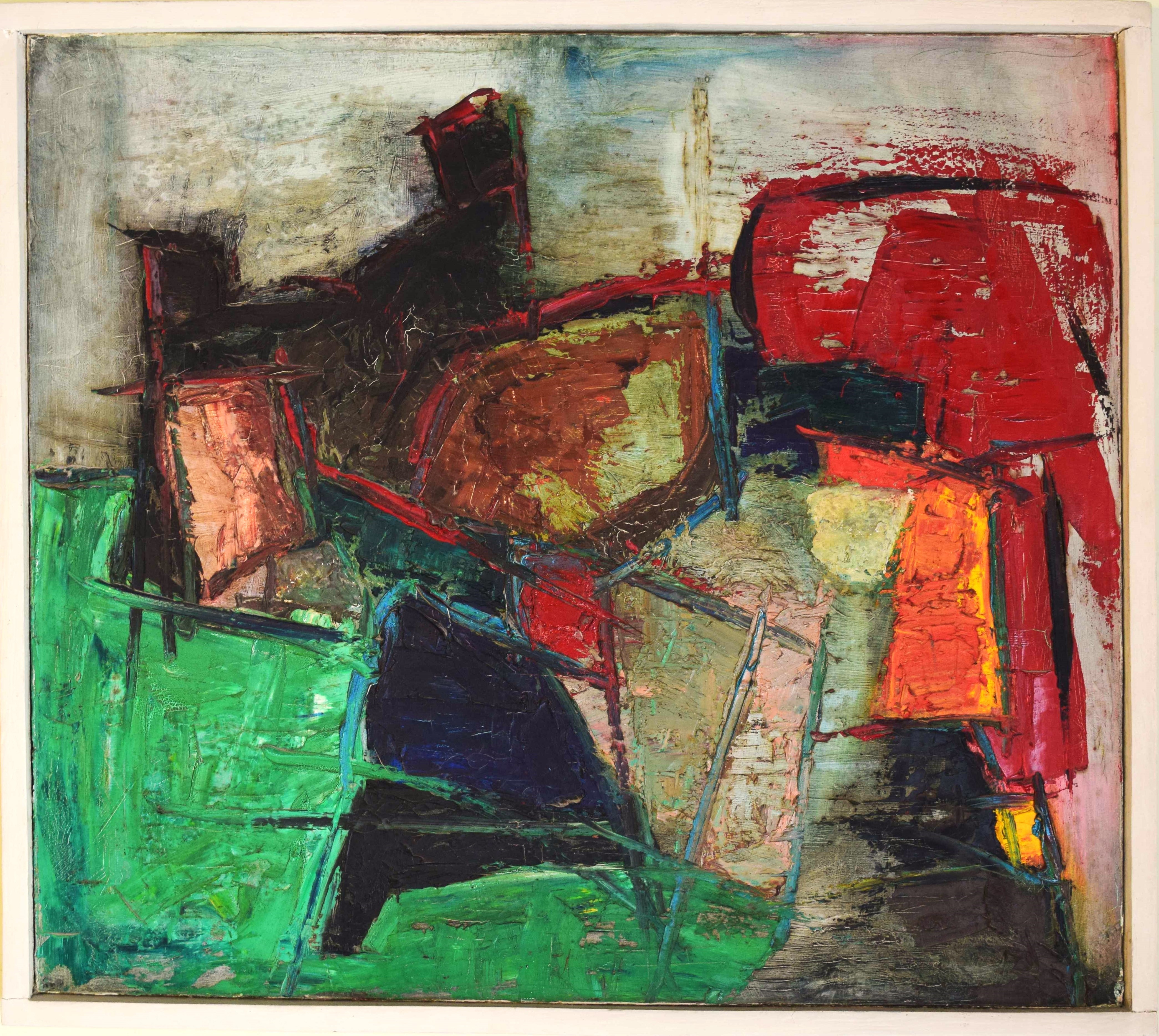 Abstract, oil on canvas, 96 x 96cm unsigned, undated c. 1980