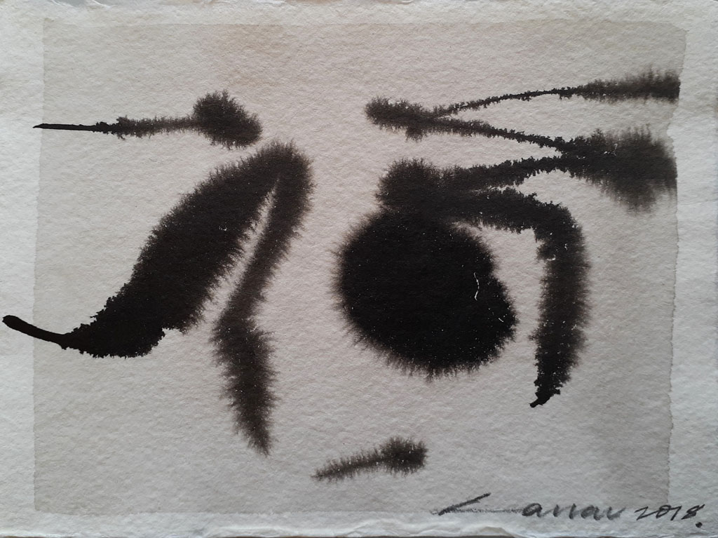 Black Composition on White Background,  Ink & Wash,  20 x 25cm, Signed, 2018