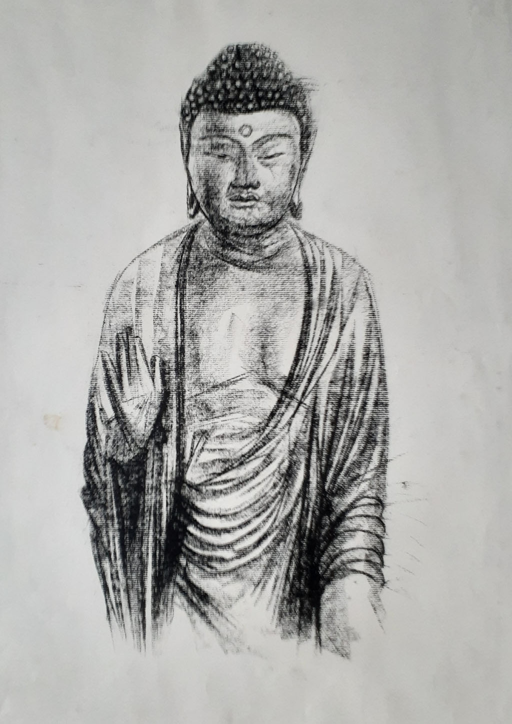 Buddha, Charcoal, 48 x 30cm, Unsigned, Undated