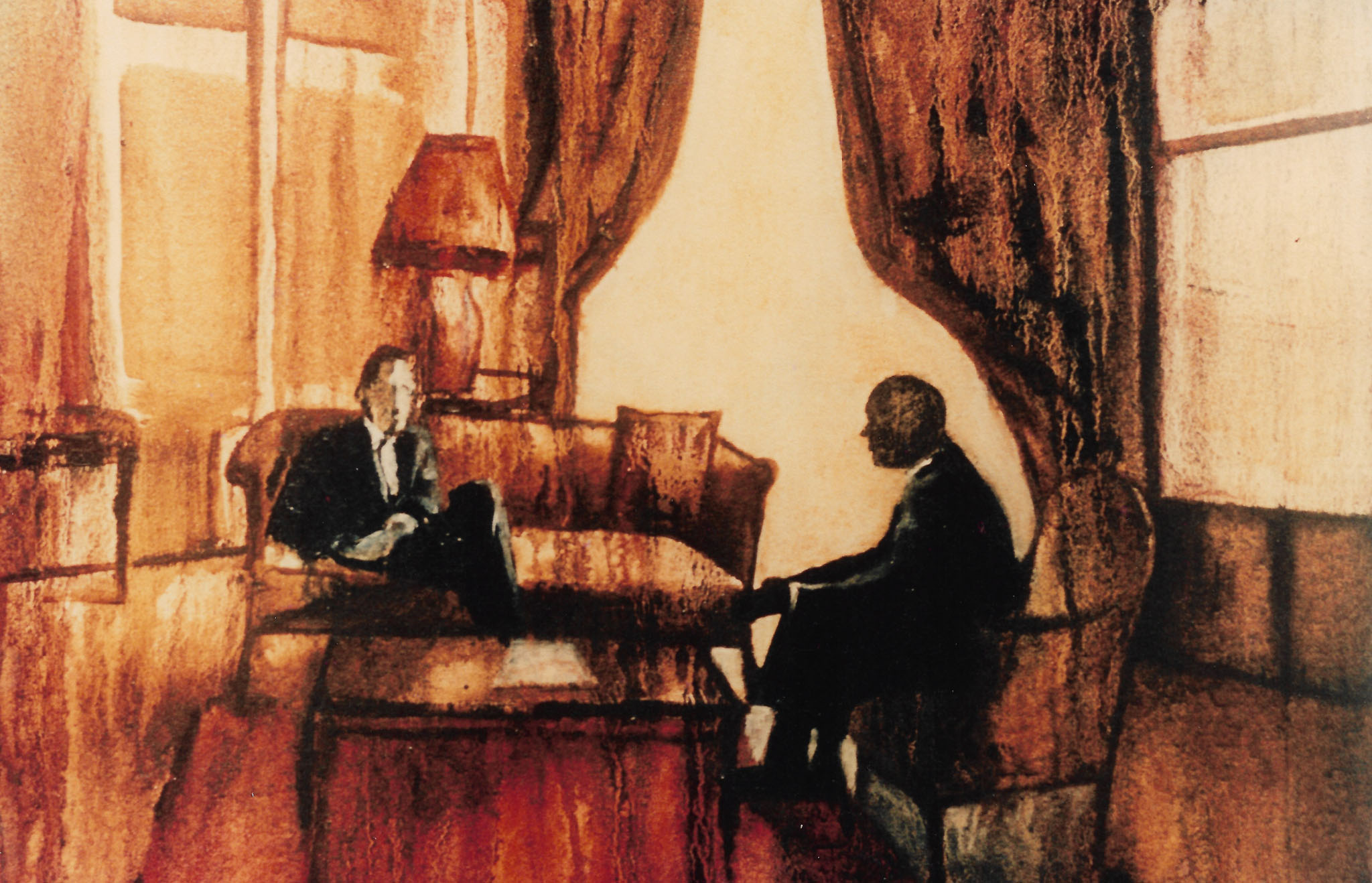Conversation Piece – Oil on canvas, 38 x 50cm, Signed, 1981