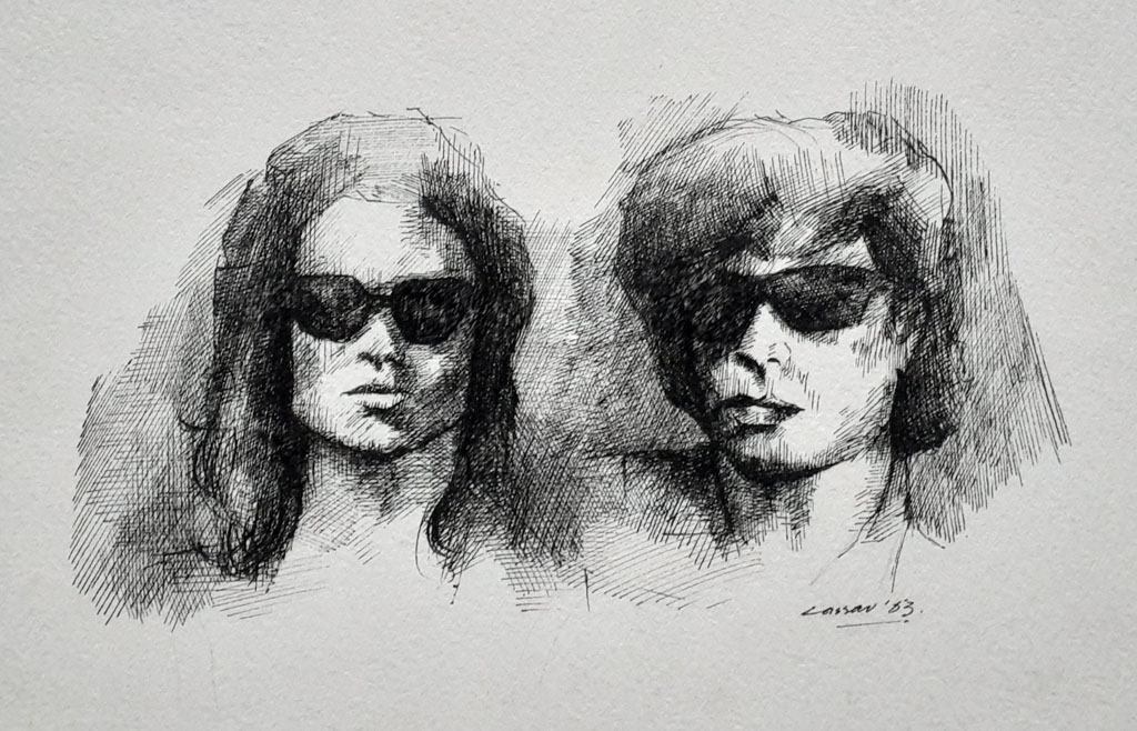 Double Portrait, Pen & Ink,  15 x 25cm, Signed, 1983