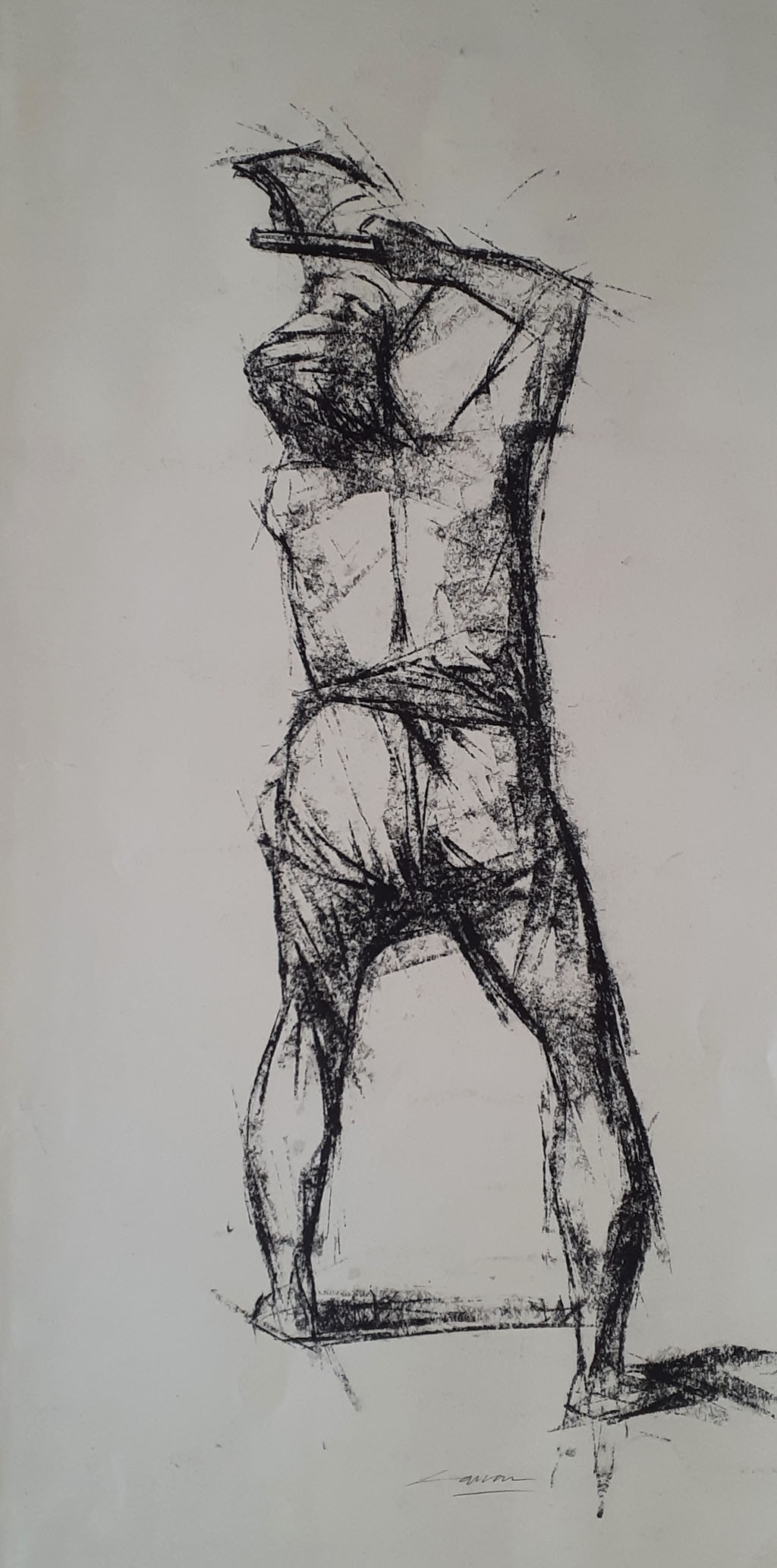 Executioner, charcoal, 20 x 38cm, Signed, Undated