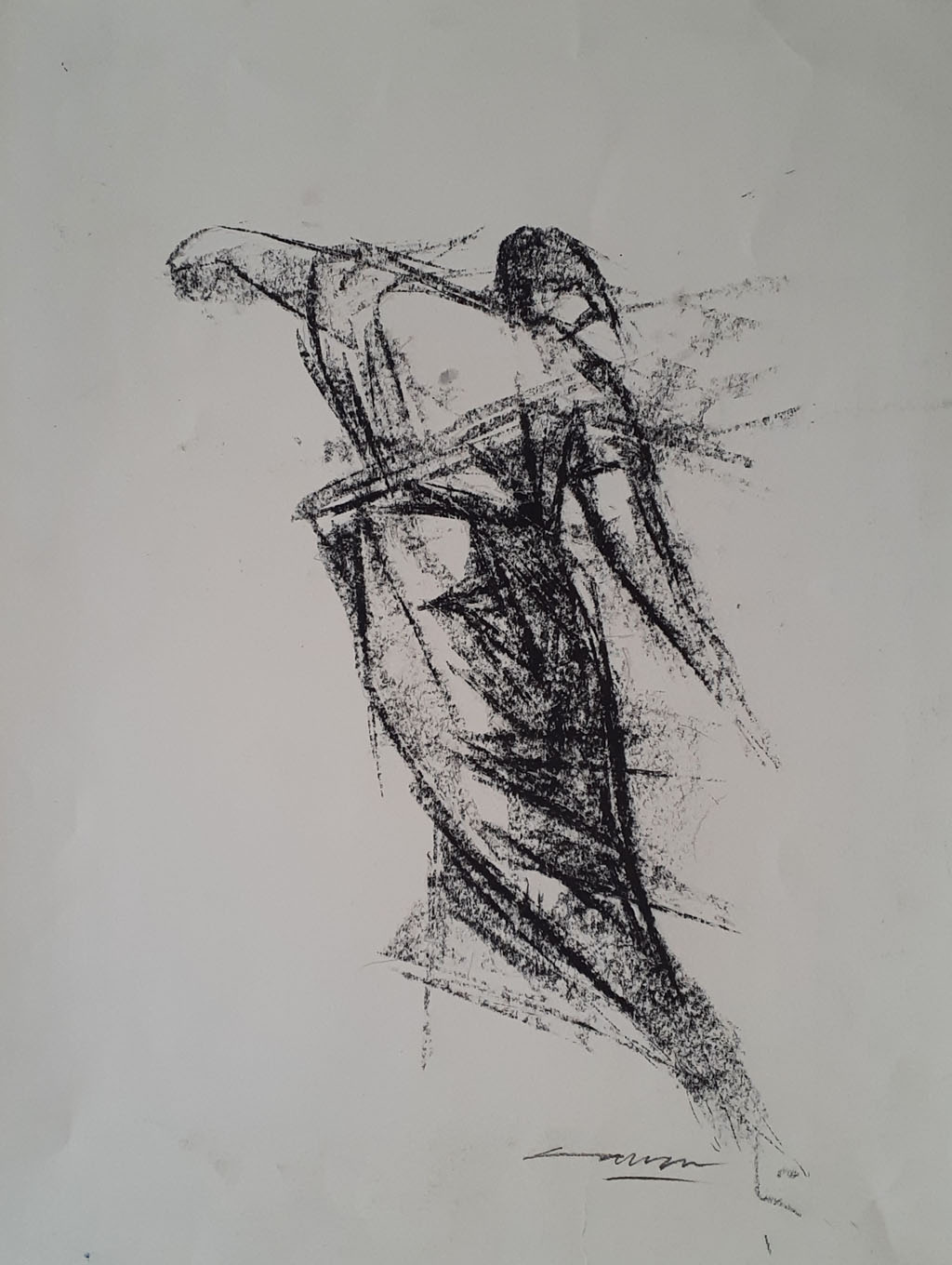 Figure in Movement, Charcoal,  42 x 30cm, Unsigned, Undated