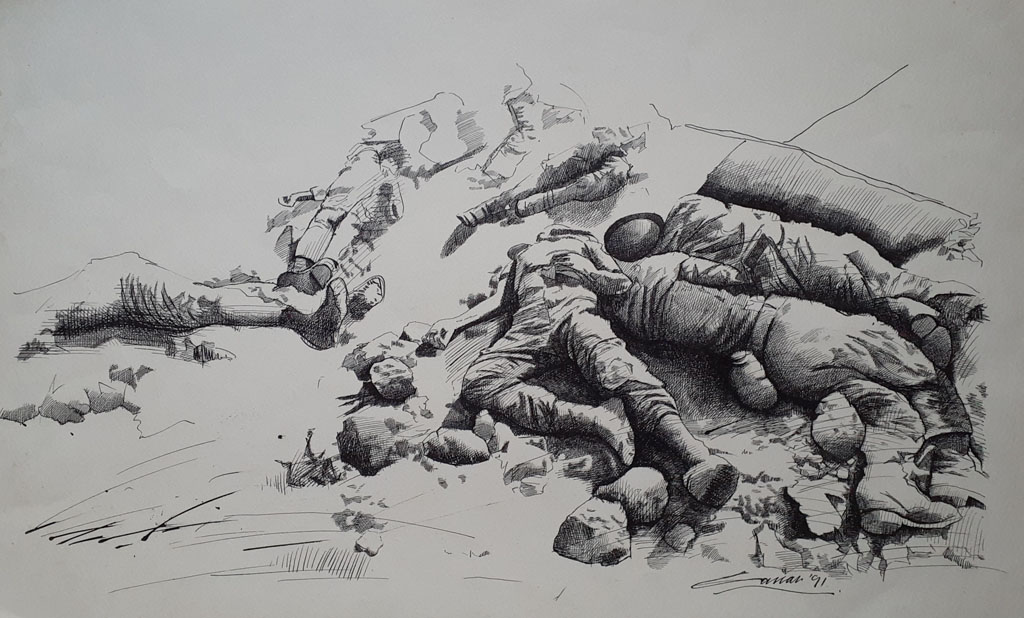 Horrors of War, Pen & Ink,  48 x 75cm, Signed, 1991