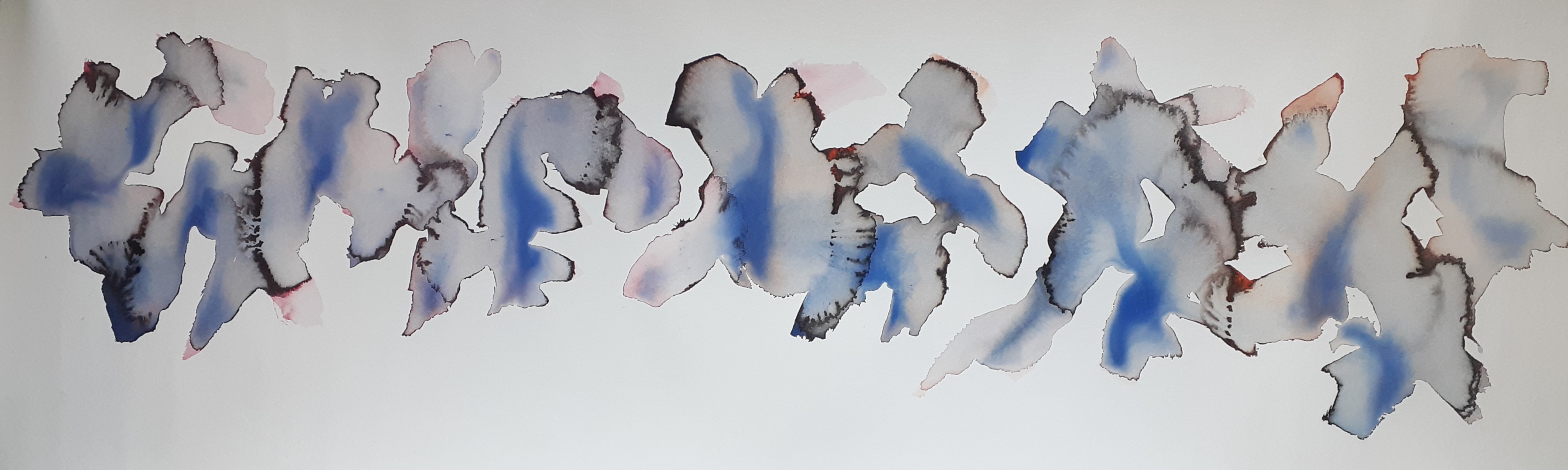 Linear Composition in Blue: Watercolour, 35 x 58cm, unsigned, undated