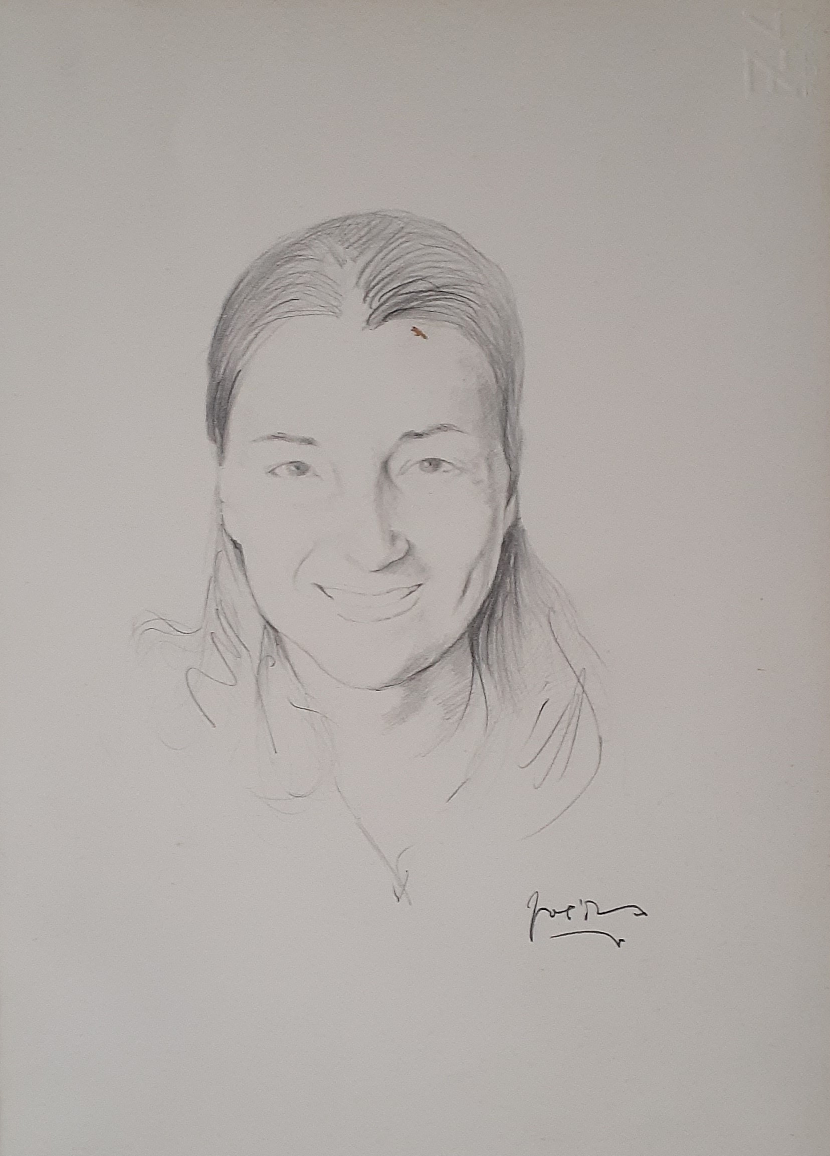 Portrait of Mary, Smiling  pencil, 30 x 22cm, signed, 1980