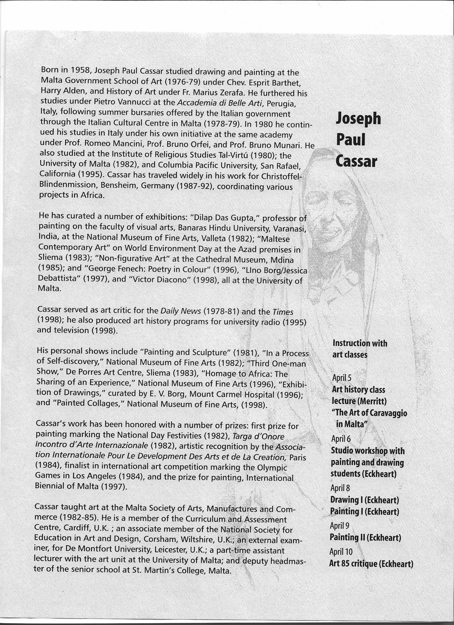 Programme of Event Drawings, April 2002, Koren Gallery, Luther College Iowa