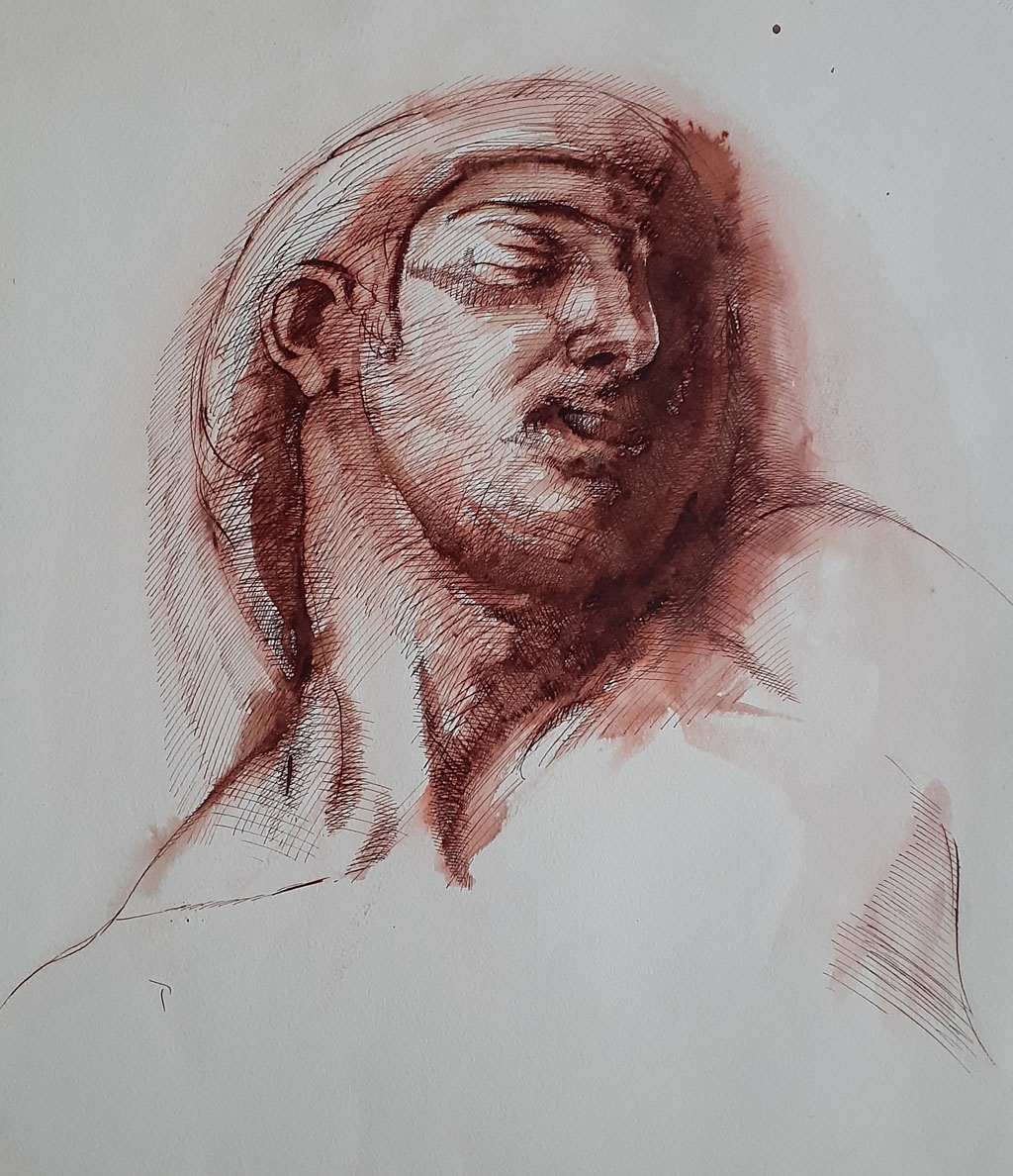 Suffering Christ, Pen, Ink & Wash,  48 x 48cm, Unsigned, Undated
