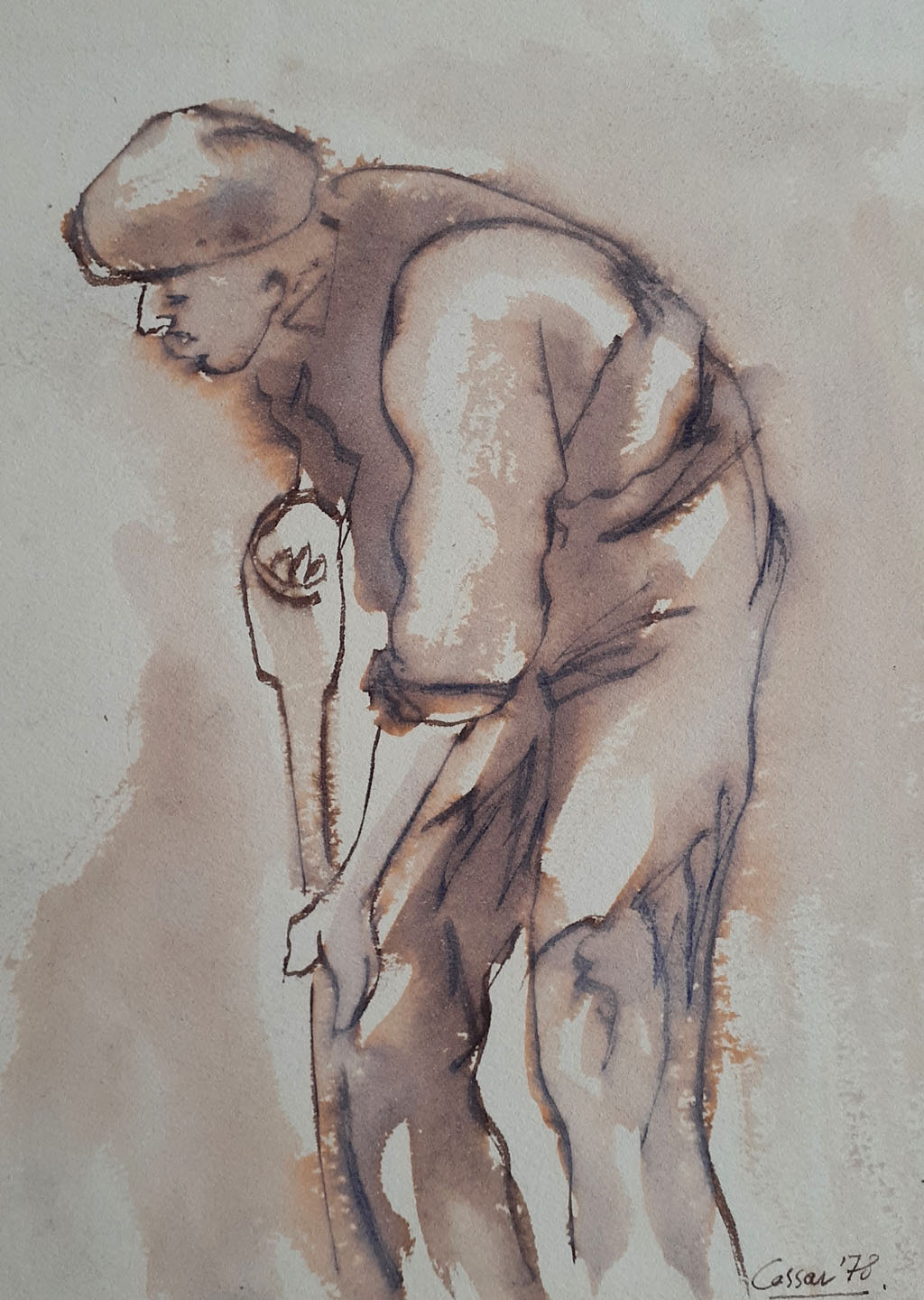 Worker, Ink & Wash,  31 x 21cm, signed, 1978